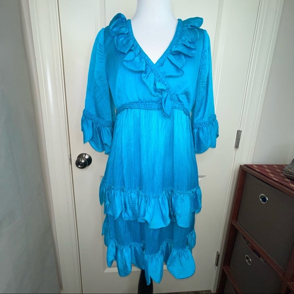 Vintage Betsey Johnson Blue Silk Blend Ruffle Tiered Dress Baby Doll - Picture 3 of 17